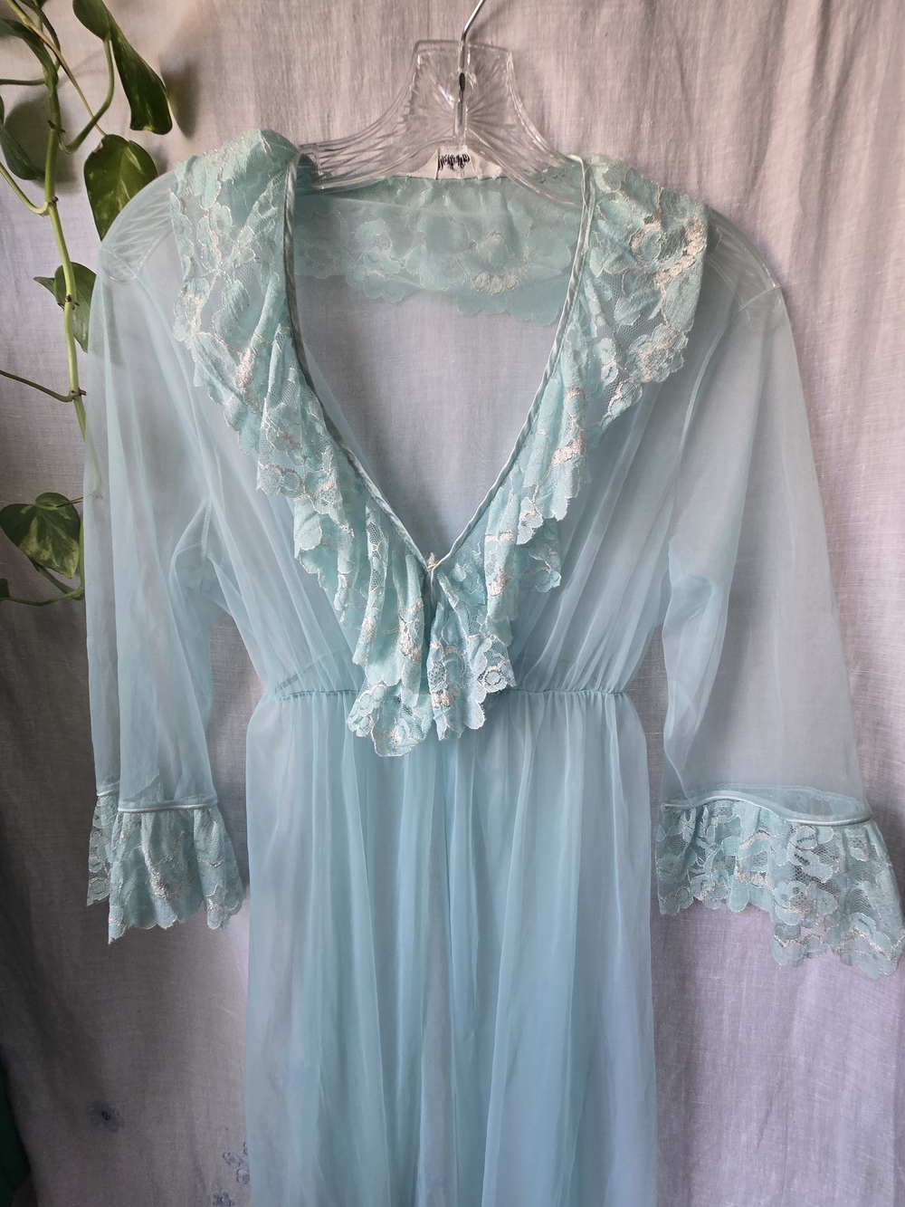 Vintage 60s Movie Star sheer nylon chiffon peignoir robe, small